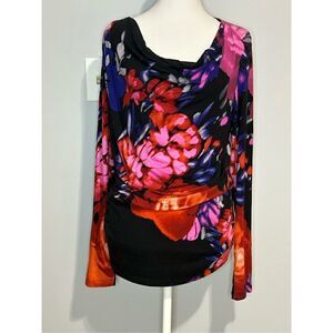 🆕 Adrianna Papell floral cowl drape neck knit top size L BIN P